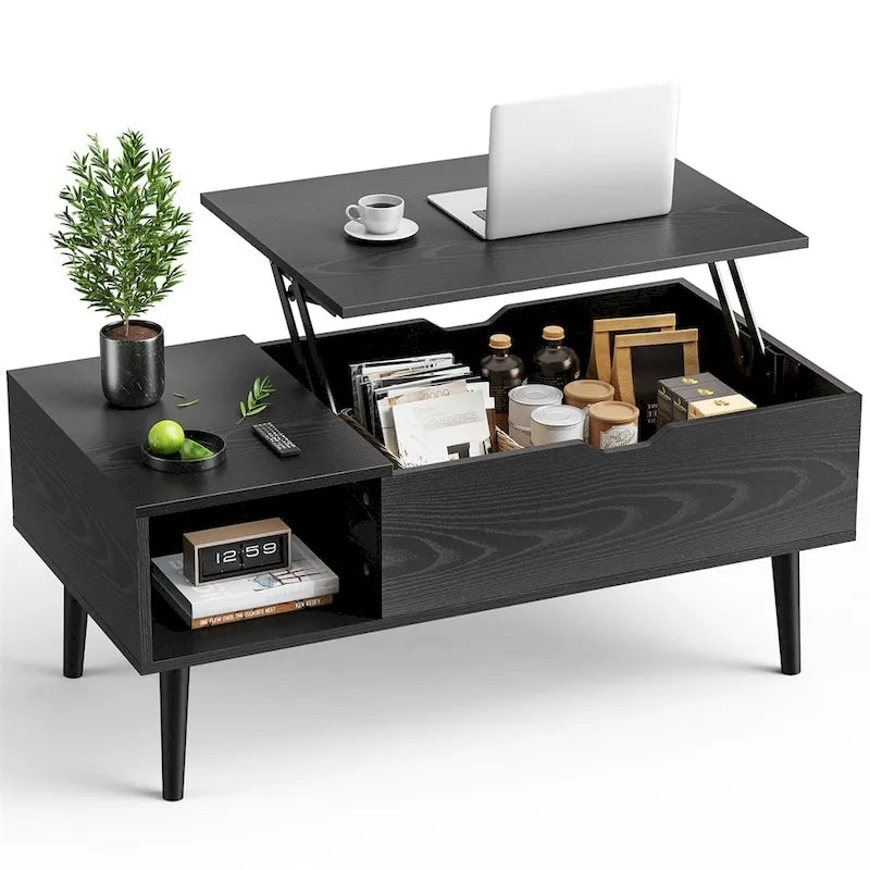 Lift-Top Coffee Table with Hidden Storage Compartment and Convertible Desk Function