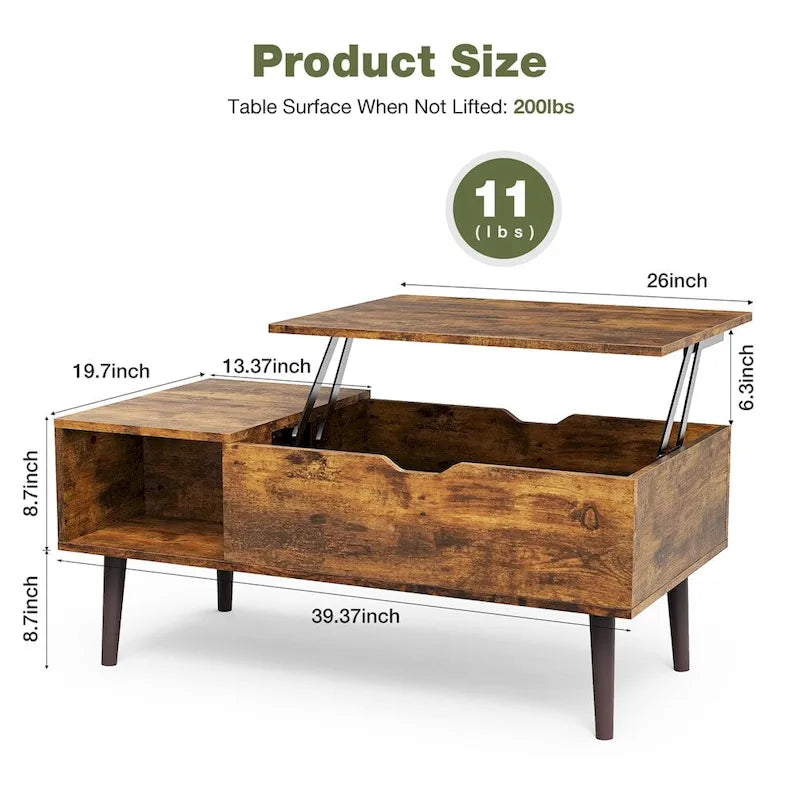 Lift-Top Coffee Table with Hidden Storage Compartment and Convertible Desk Function