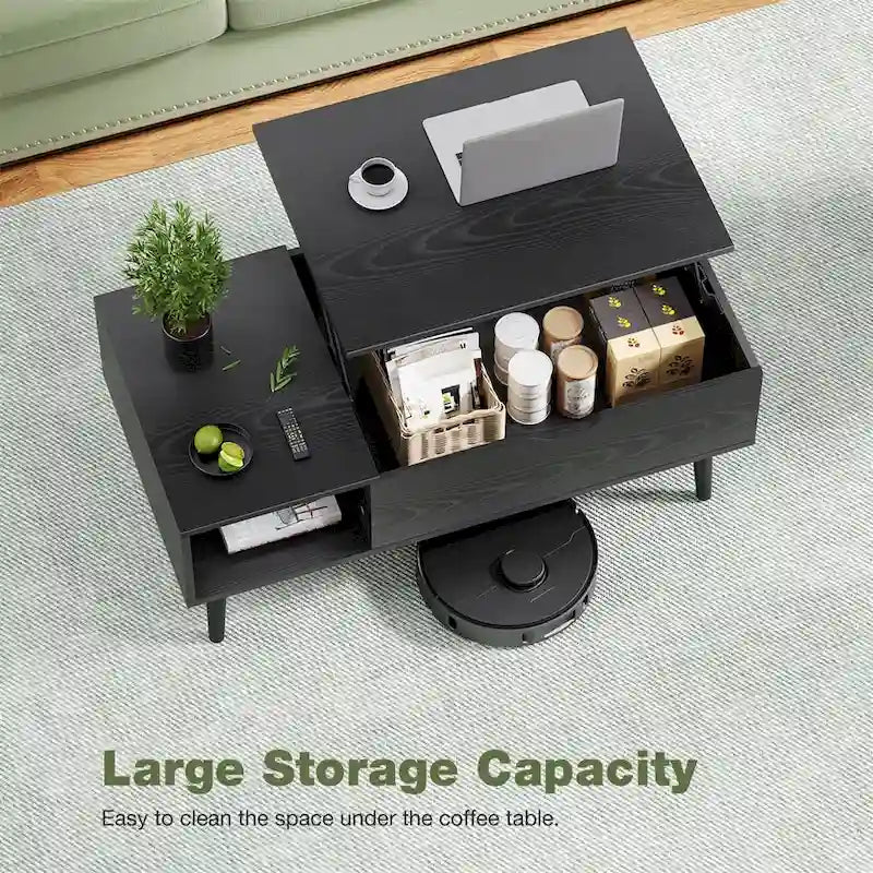 Table basse relevable avec compartiment de rangement caché et fonction bureau convertible