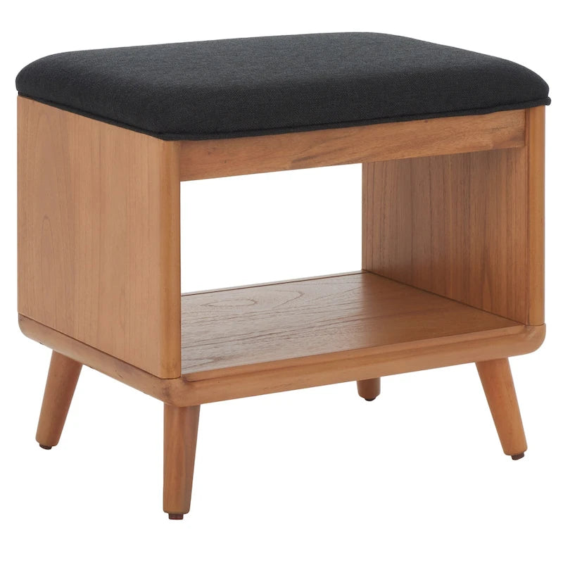 Banc rembourré avec étagère ouverte et pieds effilés