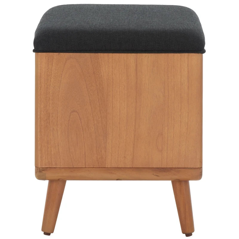 Banc rembourré avec étagère ouverte et pieds effilés