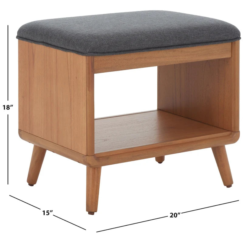 Banc rembourré avec étagère ouverte et pieds effilés