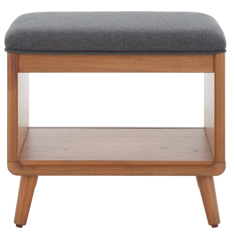 Banc rembourré avec étagère ouverte et pieds effilés
