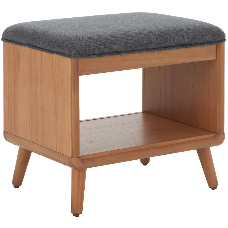Banc rembourré avec étagère ouverte et pieds effilés