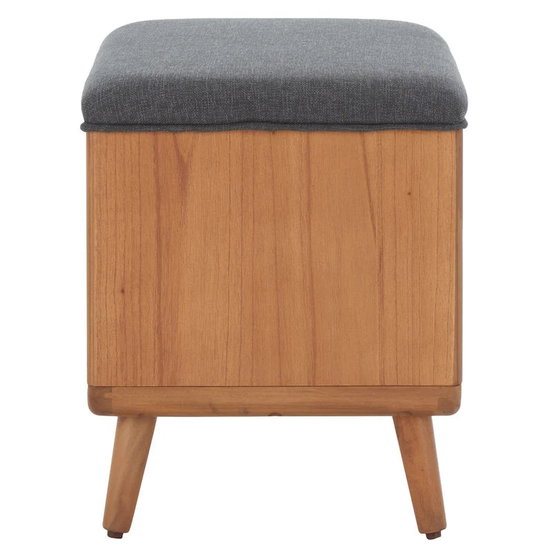 Banc rembourré avec étagère ouverte et pieds effilés