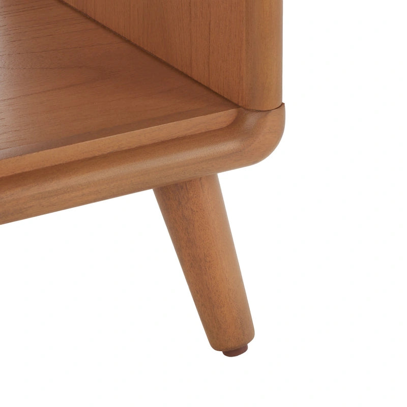 Banc rembourré avec étagère ouverte et pieds effilés