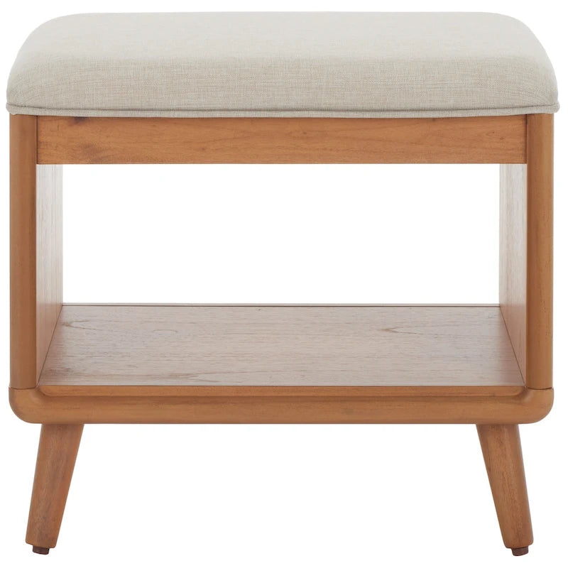 Banc rembourré avec étagère ouverte et pieds effilés