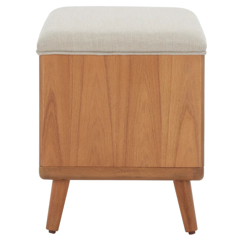 Banc rembourré avec étagère ouverte et pieds effilés