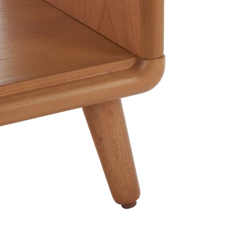 Banc rembourré avec étagère ouverte et pieds effilés