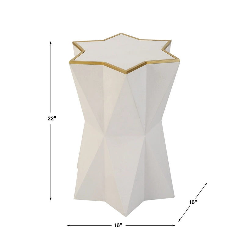 Table d'appoint en forme d'étoile avec revêtement en similicuir grainé et bordure feuille d'or
