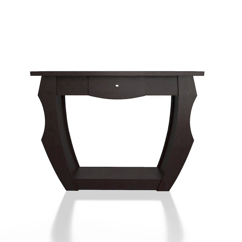 39-Inch Sculptural Console Table with Curved Sides, Drawer and Open Shelf