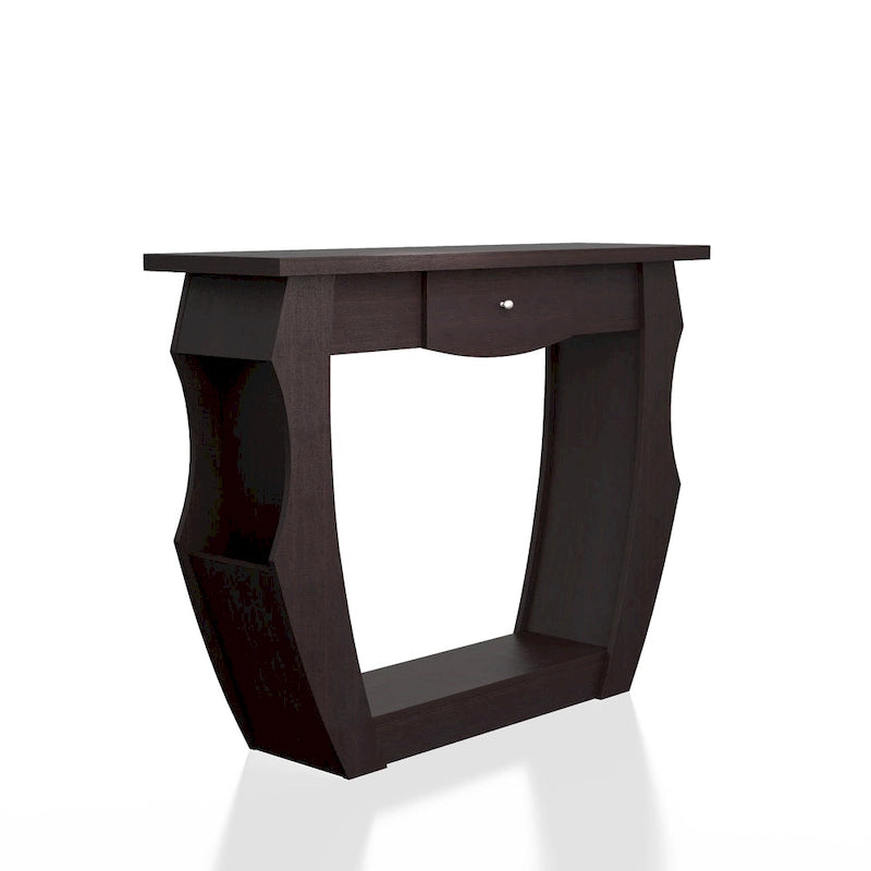 39-Inch Sculptural Console Table with Curved Sides, Drawer and Open Shelf