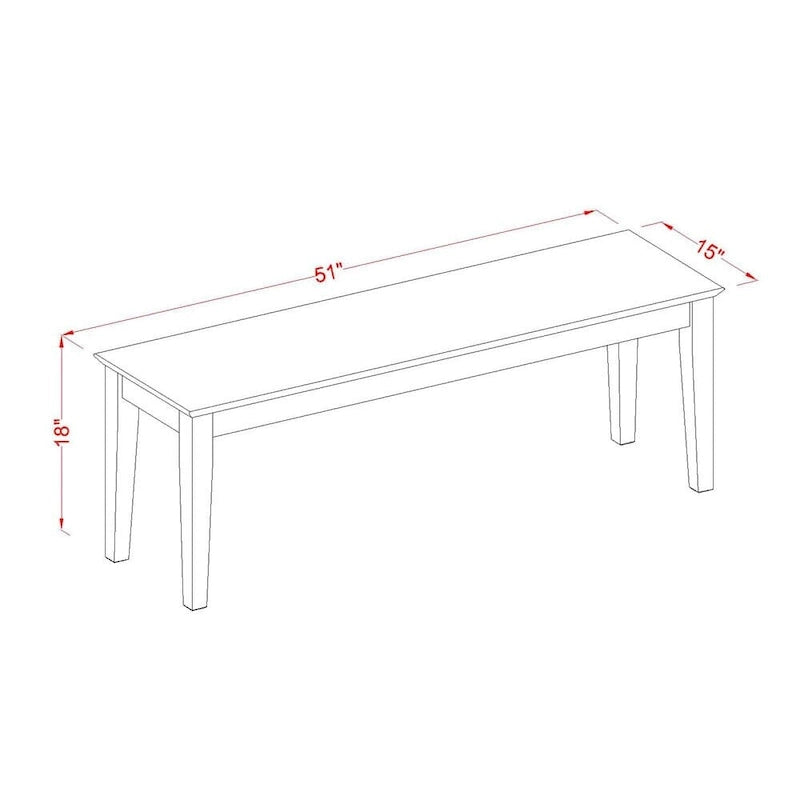 51-Inch Rubberwood Dining Bench with Solid Wood Seat in 3 Finish Options
