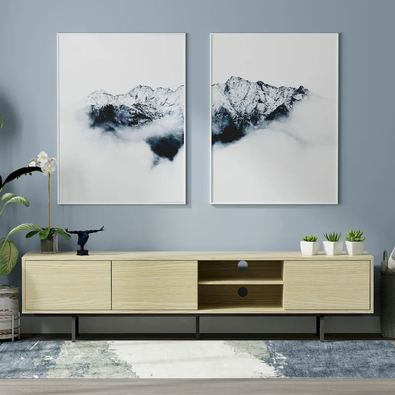 78-Inch Mid-Century Modern Lowboy TV Stand Console with Open Shelf Storage