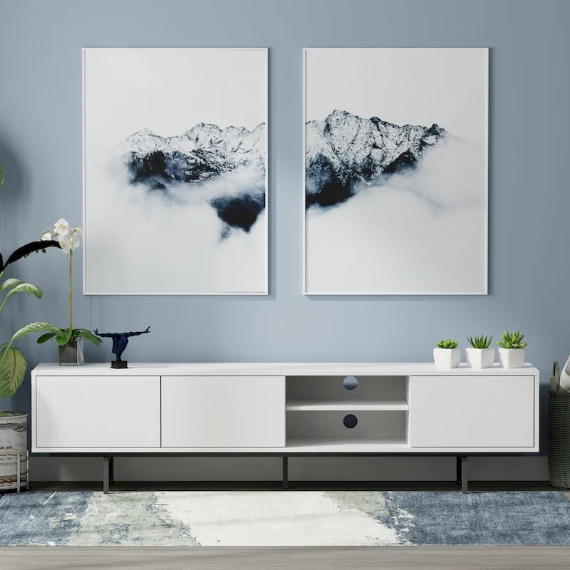 78-Inch Mid-Century Modern Lowboy TV Stand Console with Open Shelf Storage