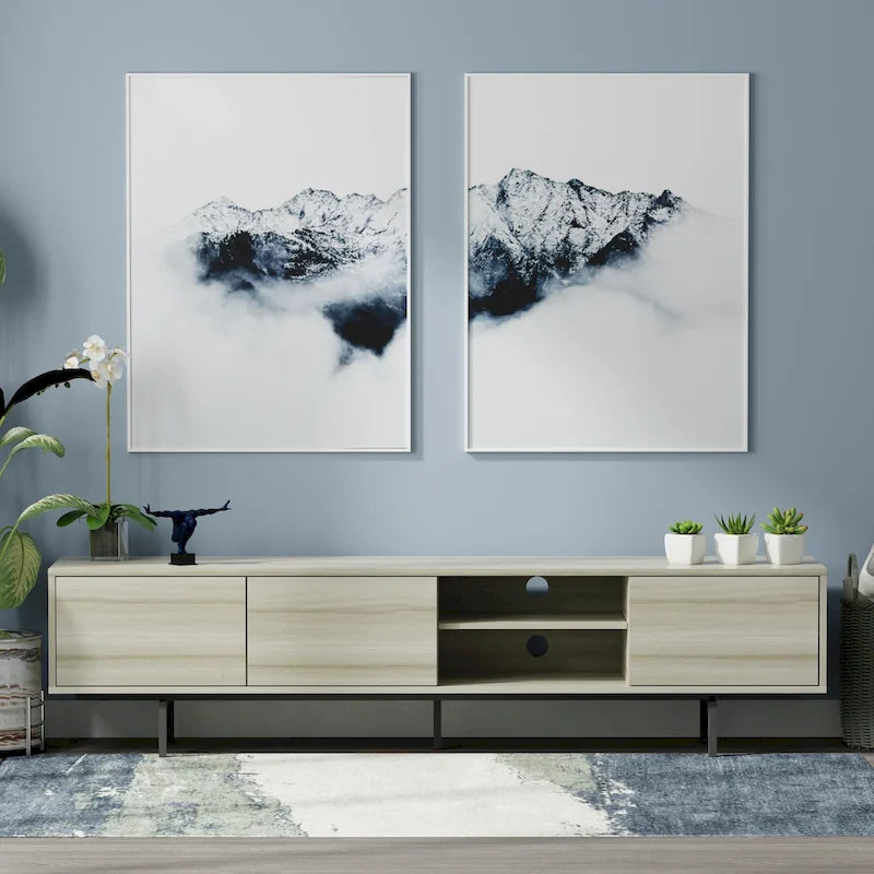 78-Inch Mid-Century Modern Lowboy TV Stand Console with Open Shelf Storage