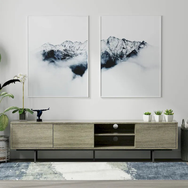 78-Inch Mid-Century Modern Lowboy TV Stand Console with Open Shelf Storage
