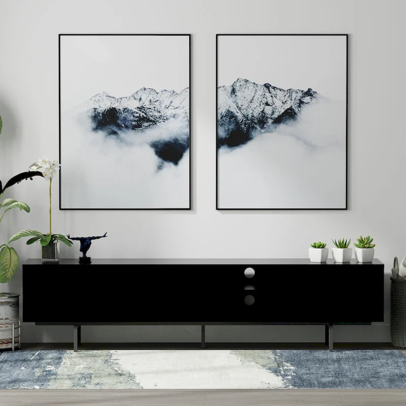 78-Inch Mid-Century Modern Lowboy TV Stand Console with Open Shelf Storage