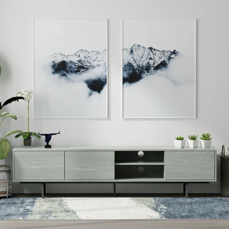 78-Inch Mid-Century Modern Lowboy TV Stand Console with Open Shelf Storage