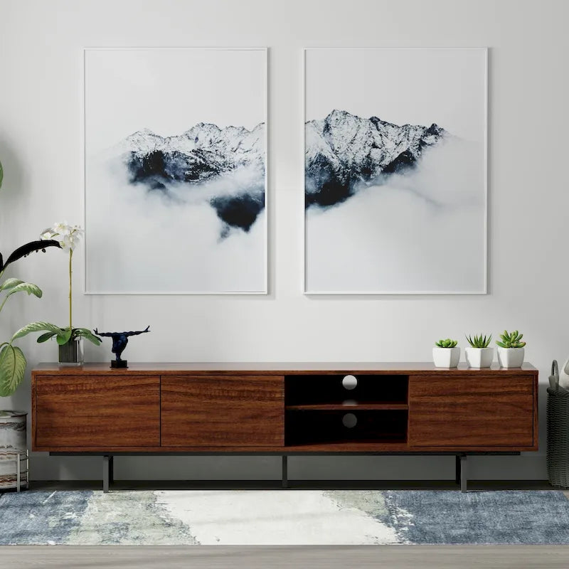 78-Inch Mid-Century Modern Lowboy TV Stand Console with Open Shelf Storage