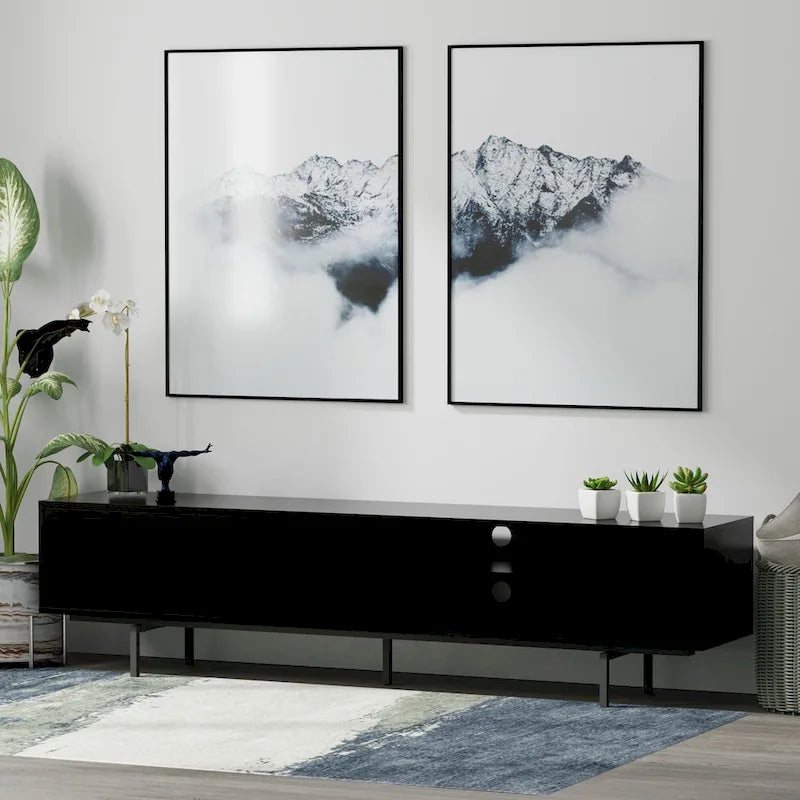 78-Inch Mid-Century Modern Lowboy TV Stand Console with Open Shelf Storage