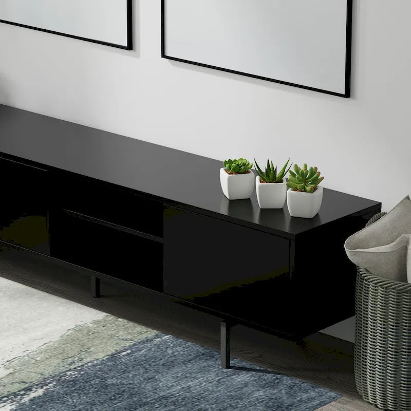 78-Inch Mid-Century Modern Lowboy TV Stand Console with Open Shelf Storage
