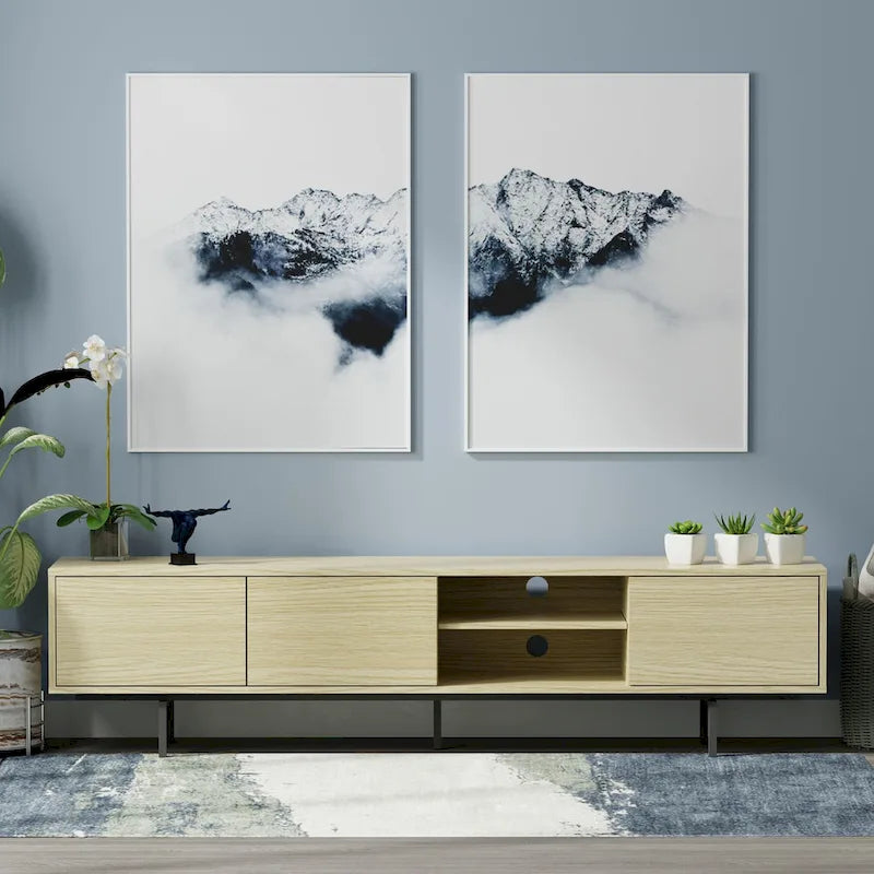 78-Inch Mid-Century Modern Lowboy TV Stand Console with Open Shelf Storage