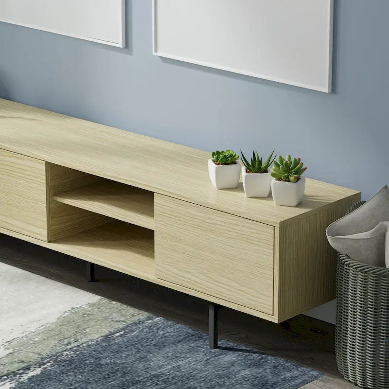 78-Inch Mid-Century Modern Lowboy TV Stand Console with Open Shelf Storage