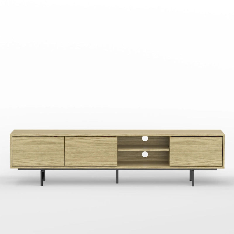 78-Inch Mid-Century Modern Lowboy TV Stand Console with Open Shelf Storage