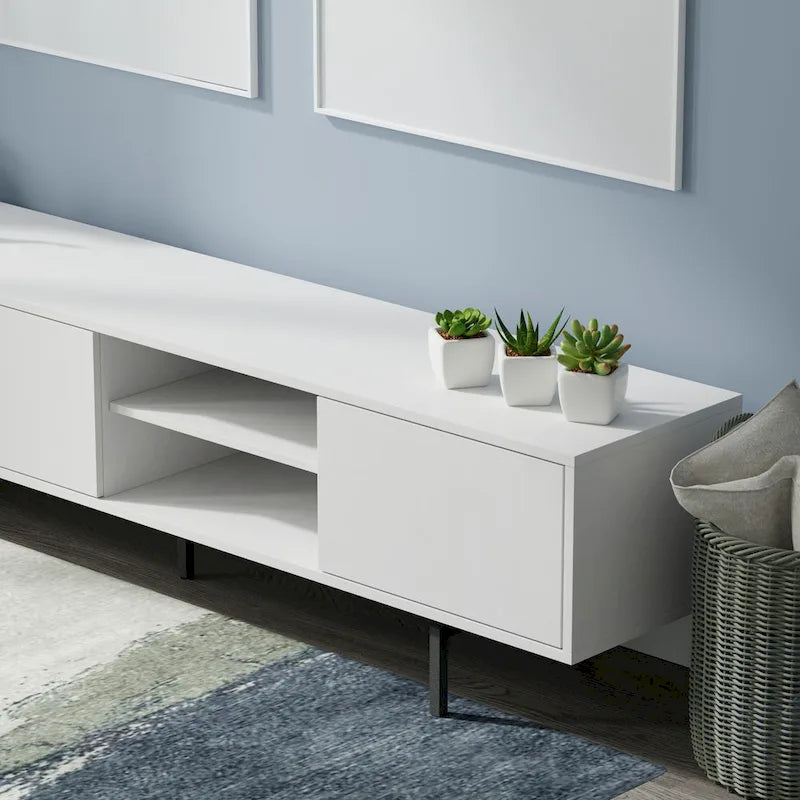 78-Inch Mid-Century Modern Lowboy TV Stand Console with Open Shelf Storage