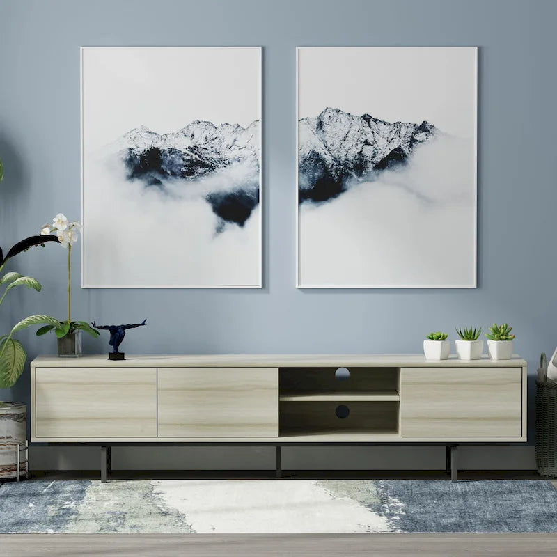 78-Inch Mid-Century Modern Lowboy TV Stand Console with Open Shelf Storage