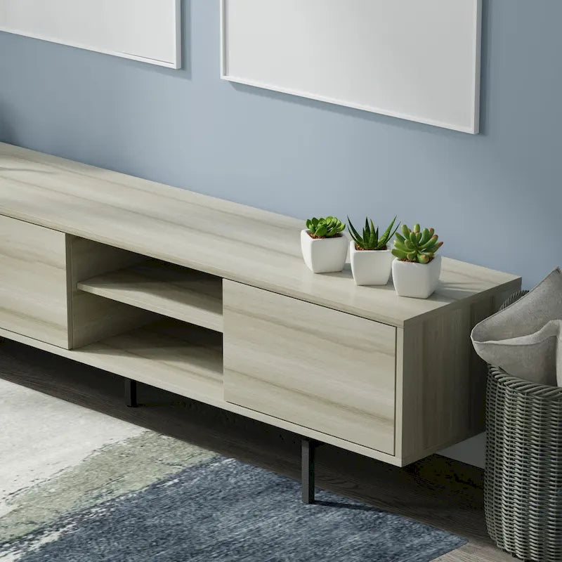 78-Inch Mid-Century Modern Lowboy TV Stand Console with Open Shelf Storage