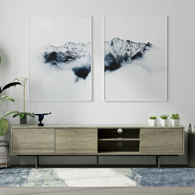 78-Inch Mid-Century Modern Lowboy TV Stand Console with Open Shelf Storage