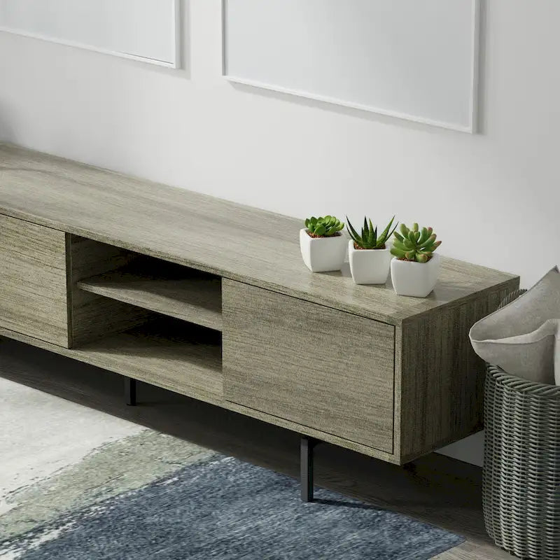 78-Inch Mid-Century Modern Lowboy TV Stand Console with Open Shelf Storage