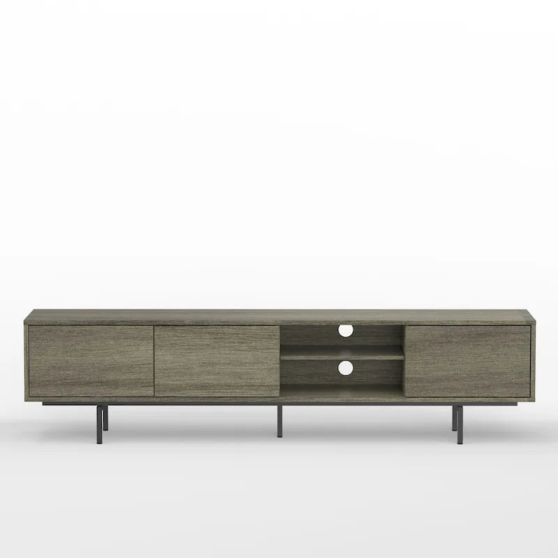 78-Inch Mid-Century Modern Lowboy TV Stand Console with Open Shelf Storage