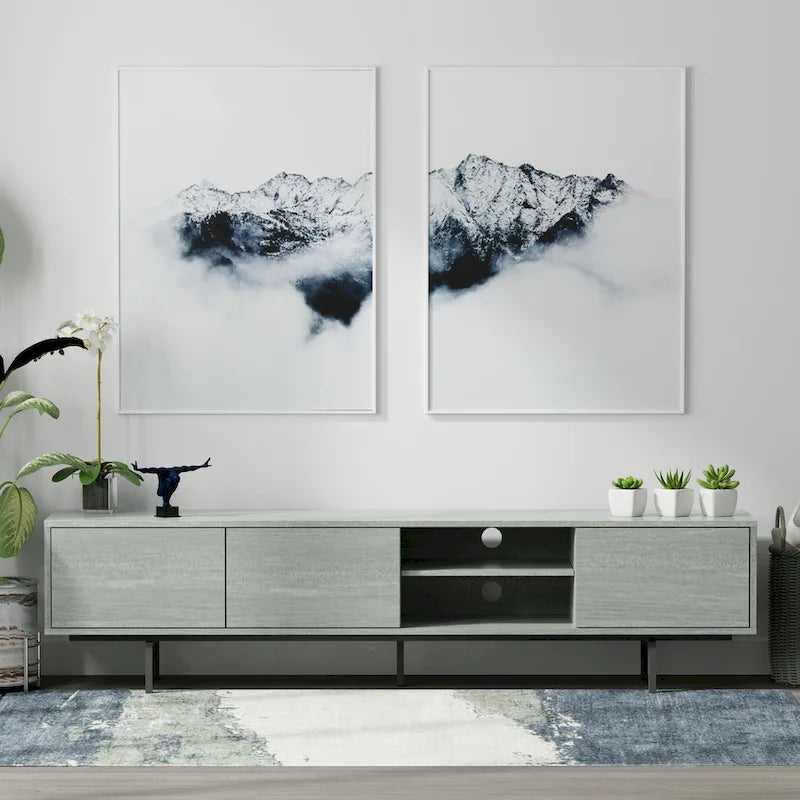 78-Inch Mid-Century Modern Lowboy TV Stand Console with Open Shelf Storage