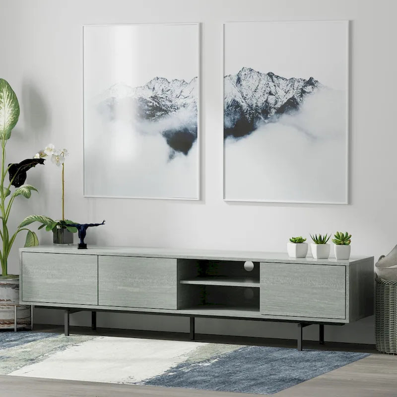 78-Inch Mid-Century Modern Lowboy TV Stand Console with Open Shelf Storage