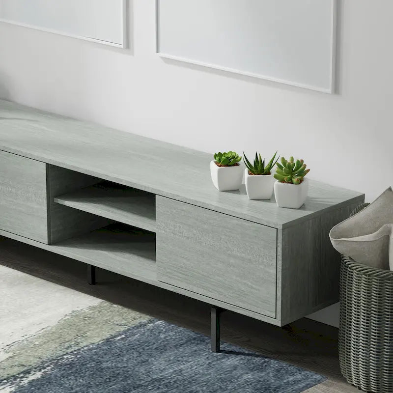 78-Inch Mid-Century Modern Lowboy TV Stand Console with Open Shelf Storage