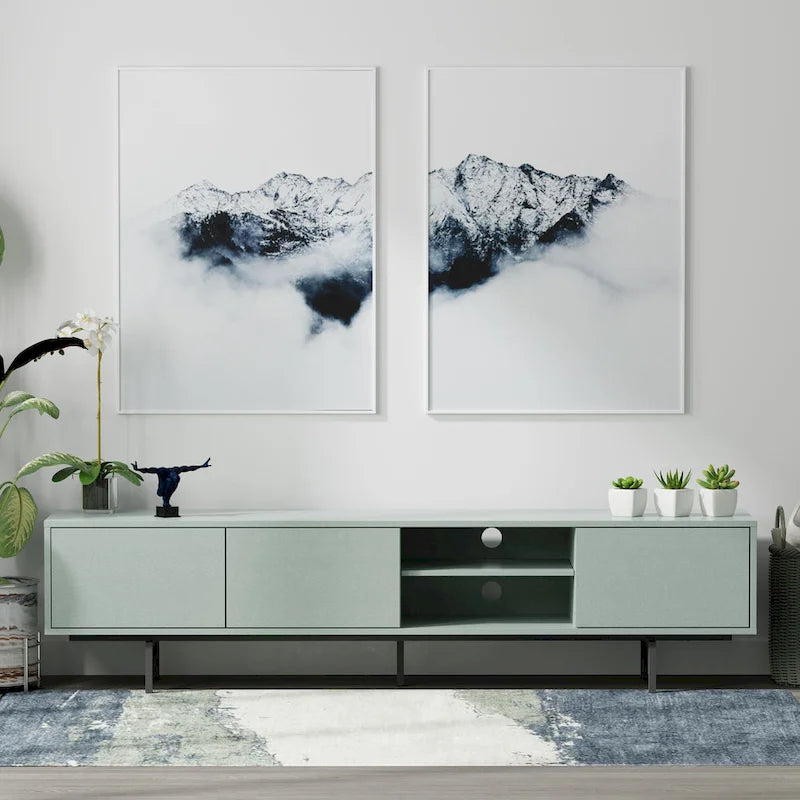 78-Inch Mid-Century Modern Lowboy TV Stand Console with Open Shelf Storage