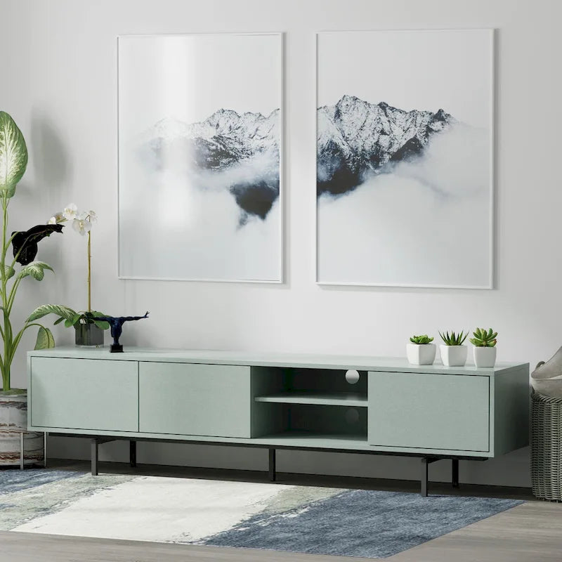 78-Inch Mid-Century Modern Lowboy TV Stand Console with Open Shelf Storage