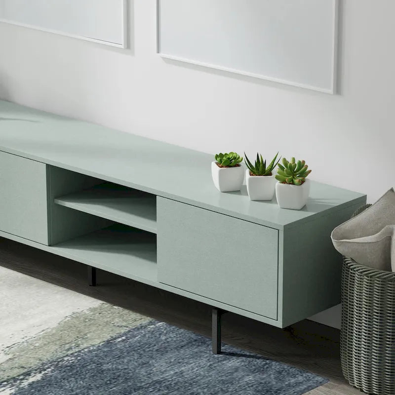 78-Inch Mid-Century Modern Lowboy TV Stand Console with Open Shelf Storage
