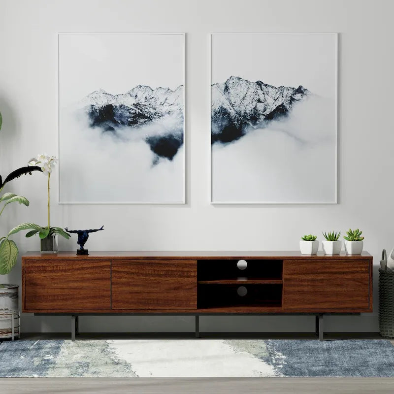 78-Inch Mid-Century Modern Lowboy TV Stand Console with Open Shelf Storage