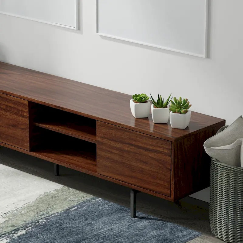 78-Inch Mid-Century Modern Lowboy TV Stand Console with Open Shelf Storage