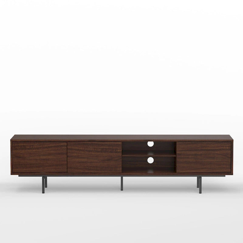 78-Inch Mid-Century Modern Lowboy TV Stand Console with Open Shelf Storage