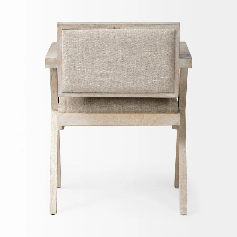 Mango Wood Dining Chair with Cream Fabric Seat and Whitewashed Finish