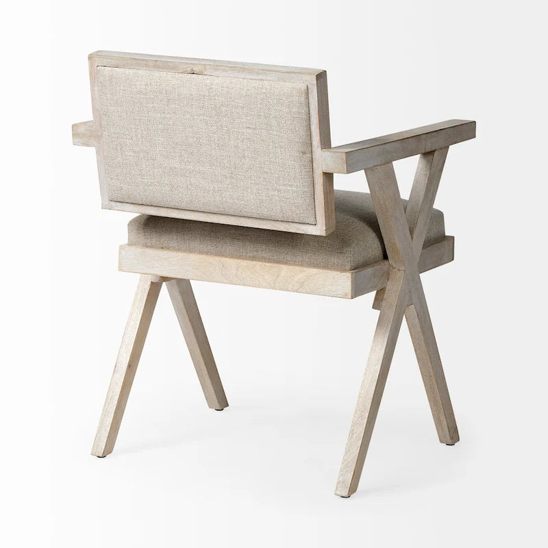 Mango Wood Dining Chair with Cream Fabric Seat and Whitewashed Finish