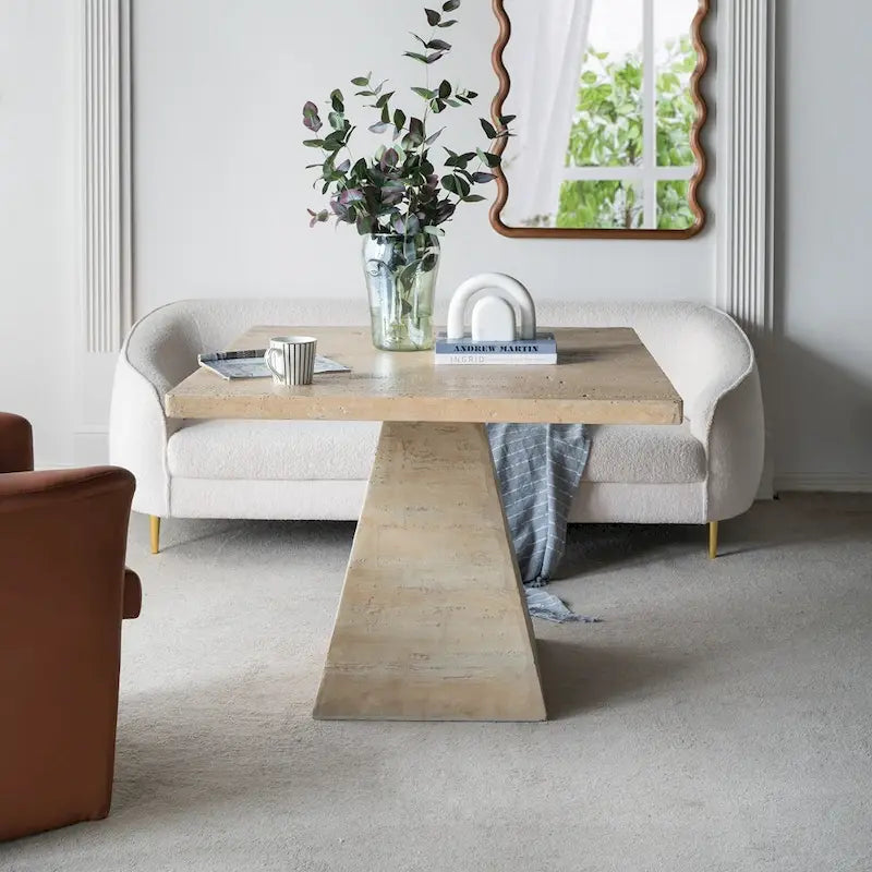 Table à manger carrée en ciment avec piédestal élancé