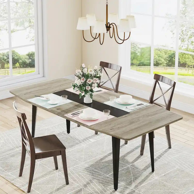 71-Inch Large Dining Table for 6-8 People with Metal Legs