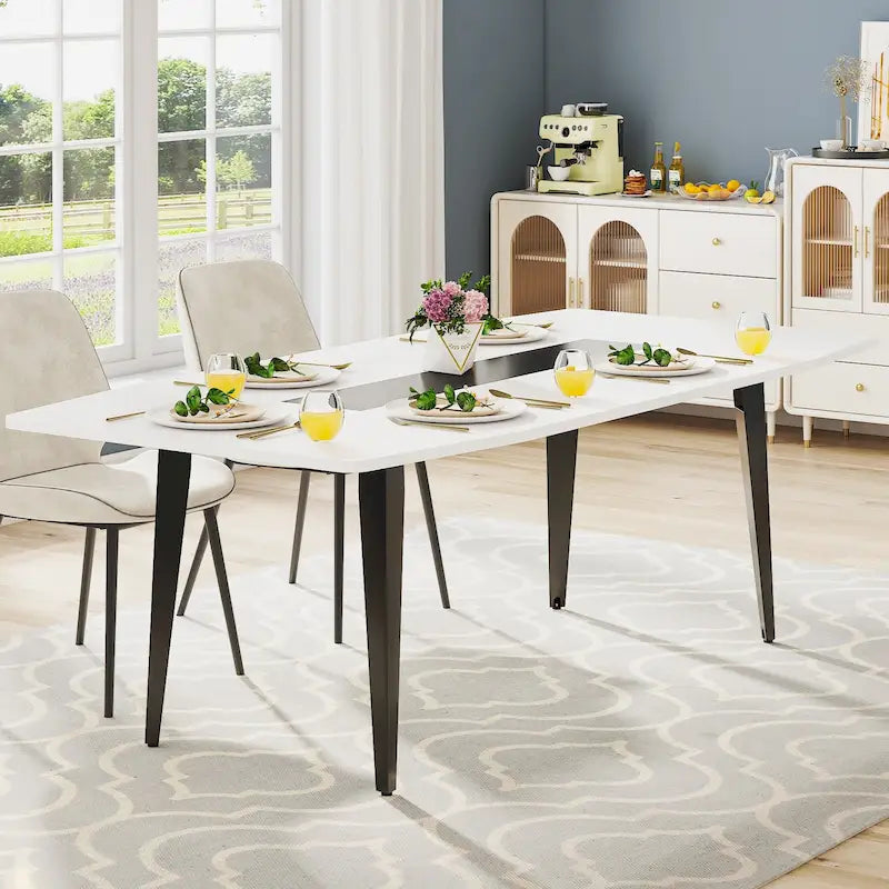 71-Inch Large Dining Table for 6-8 People with Metal Legs
