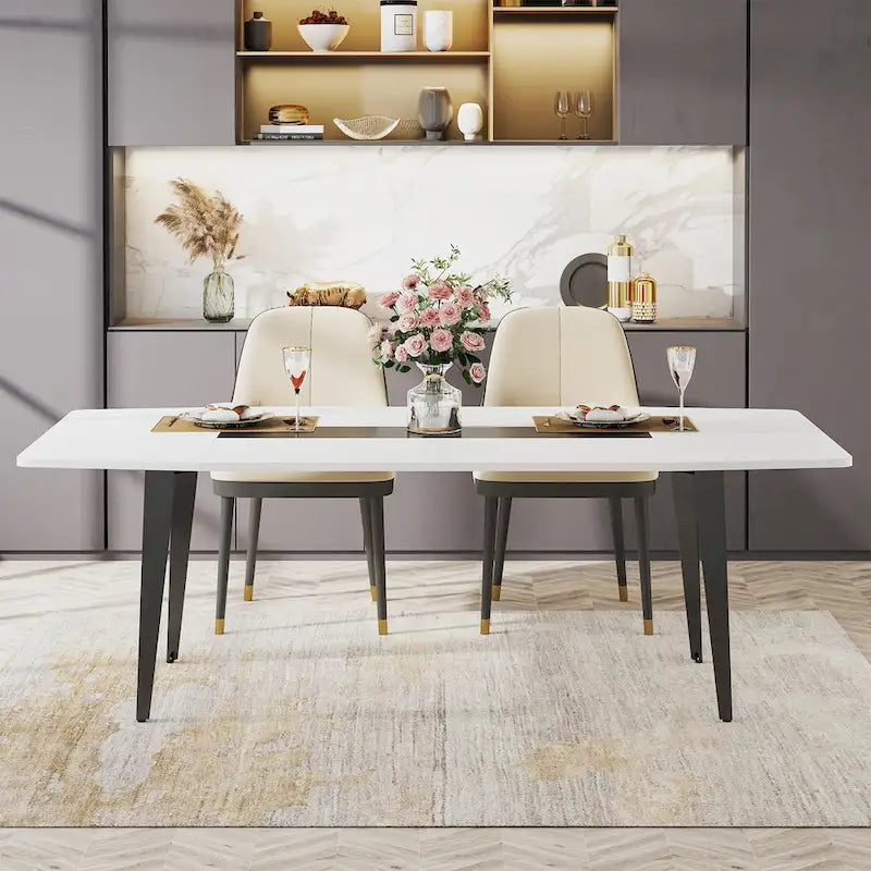71-Inch Large Dining Table for 6-8 People with Metal Legs